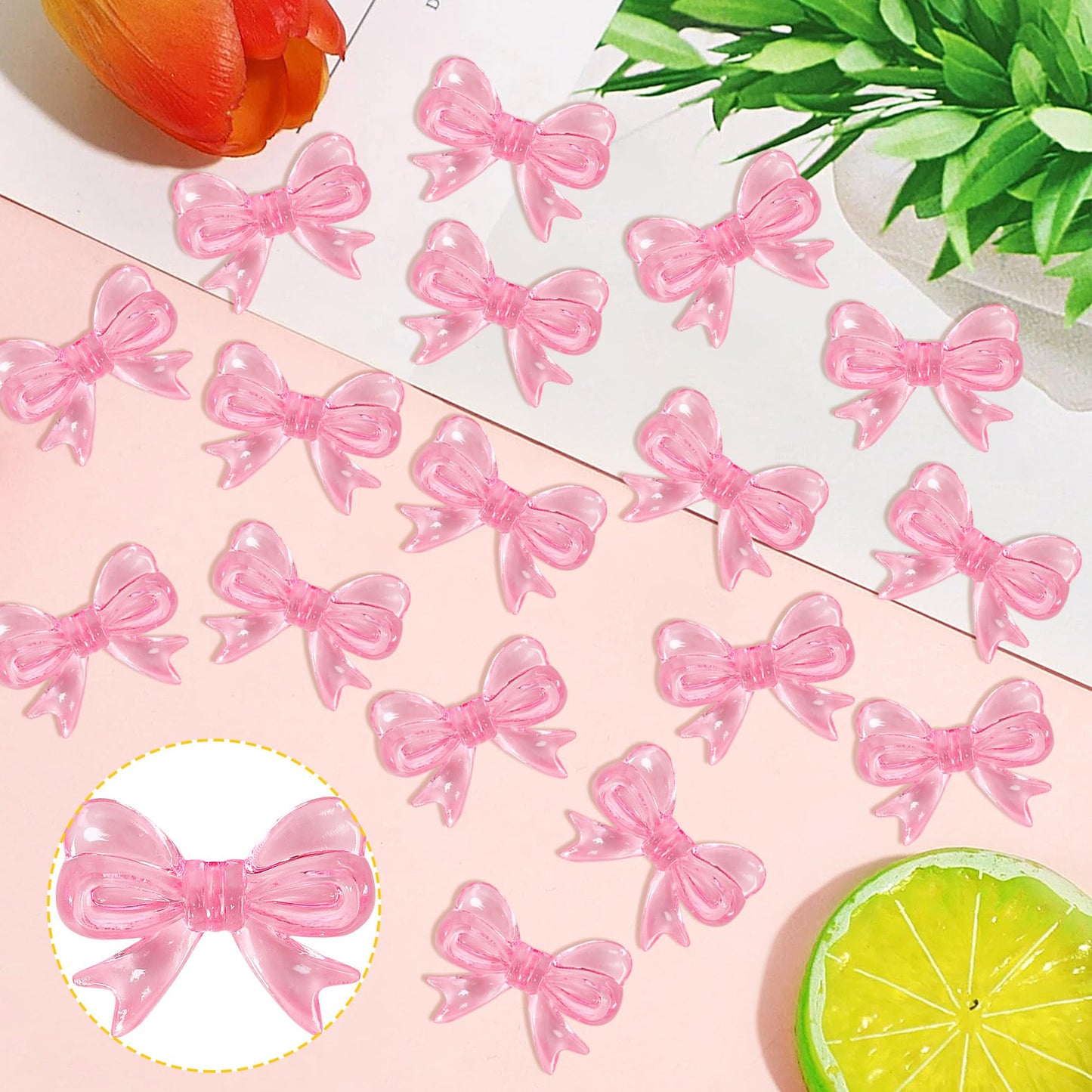 YCTHUNFISH 30 Pack Pink Bow Cupcake Toppers Paper Bowknot Decorations for Birthday Party, Wedding, Bridal Shower