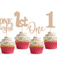 24Pack First Birthday Cupcake Topper - Glitter Rose Gold One Cupcake Picks,1st Birthday Cupcake Decorations Supplies (Rose Gold)