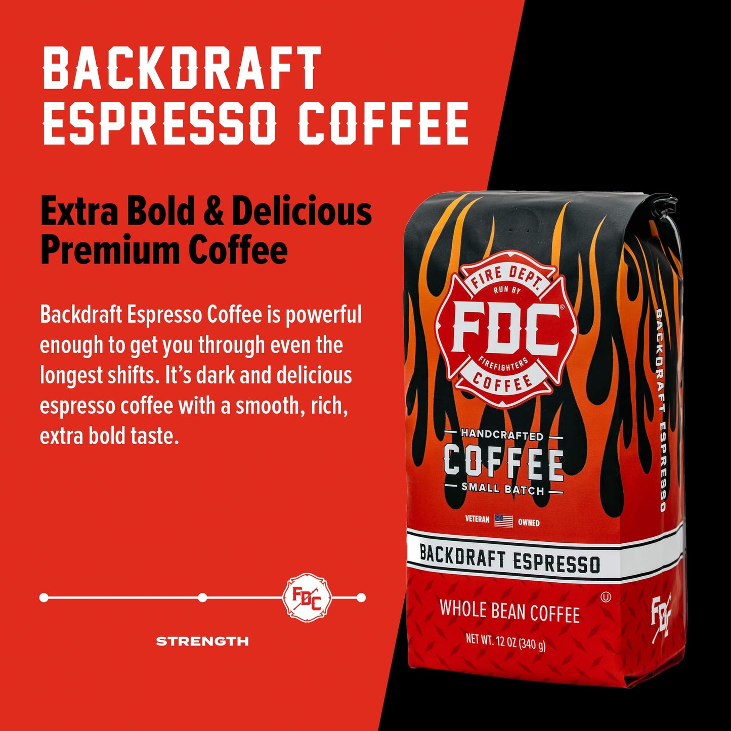 Fire Department Coffee Backdraft Espresso - Smooth & Rich - 12 oz - Veteran Owned - Roasted in the USA