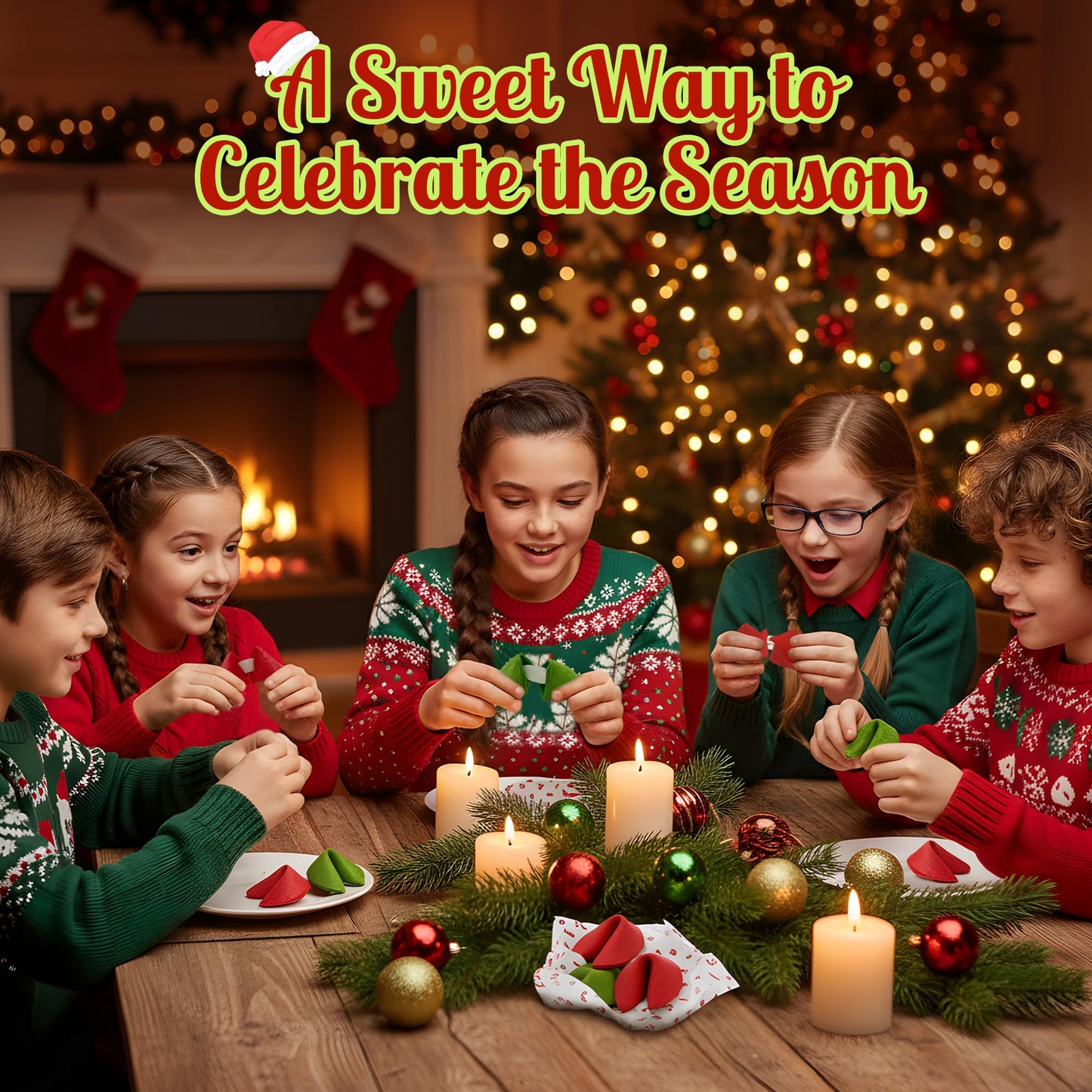 4Es Novelty Christmas Fortune Cookies Bulk, 50 Individually Wrapped Funny Fortune Cookies with Holiday Sayings for Kids & Adult