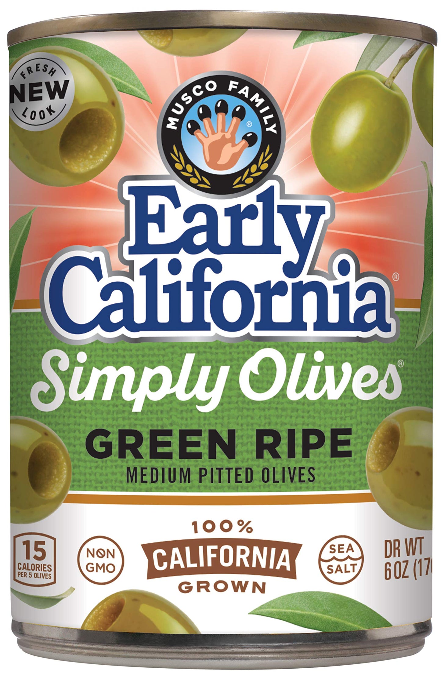 Early California Simply Olives Green Ripe Pitted Olives, 6 oz Cans, Pack of 12