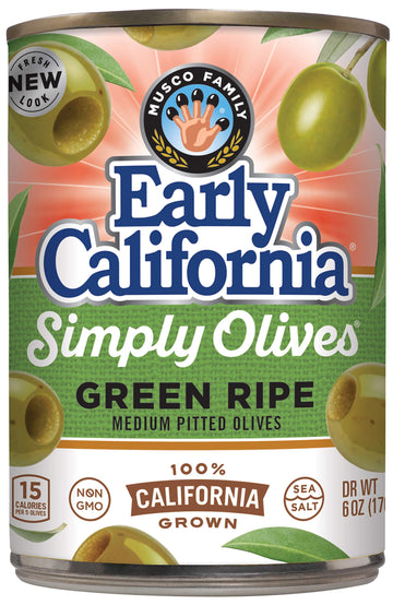 Early California Simply Olives Green Ripe Pitted Olives, 6 oz Cans, Pack of 12