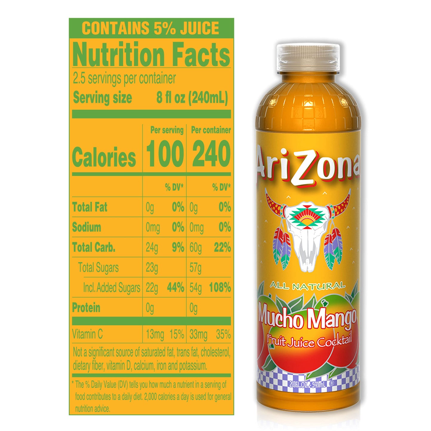 AriZona Mucho Mango Juice Drink, 20 Fl Oz (Pack of 24)