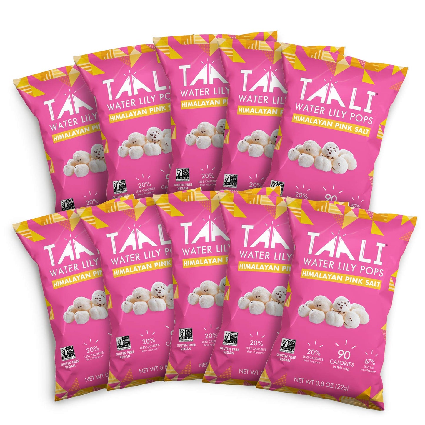 Taali Himalayan Pink Salt Water Lily Pops (10-Pack) - Roasted Fox Nuts Makhana Snack | Crunchy Indian Healthy Snacks | Protein-r