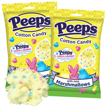 Sweetzo Limited Edition Peeps Cotton Candy with Mini Chick and Bunny Marshmallows, Easter Basket Stuffers, 3 Ounces (Pack of 2)
