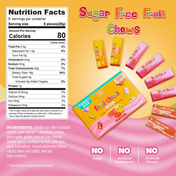 Choczero Fruit Chews, New & Improved Recipe, Sugar Free Keto Taffy Candy, Orange, Strawberry, Watermelon Flavors, 8 Oz