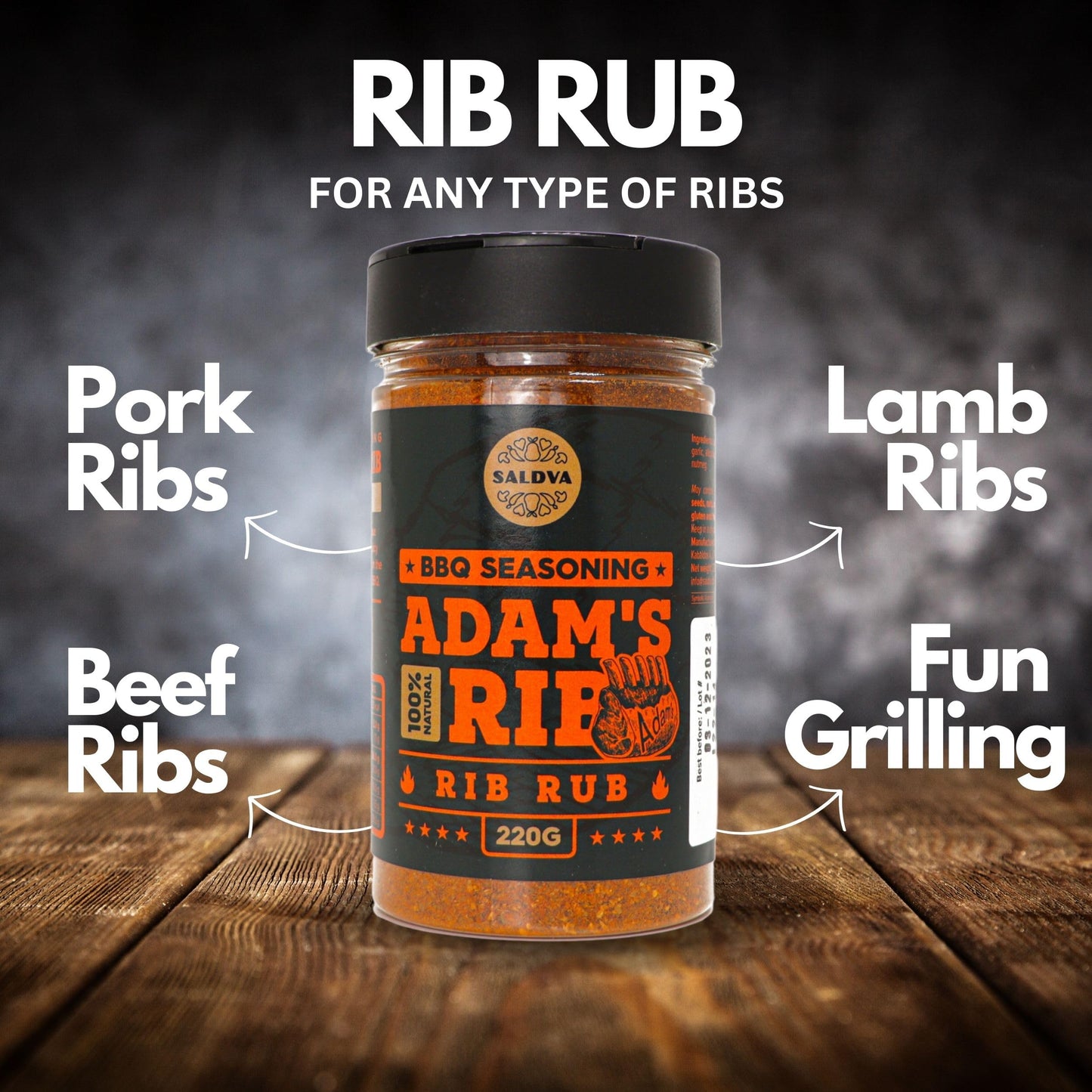 Adams Ribs BBQ Rib Rub - 100% Natural and Unique Seasoning - Perfect Blend Of Spices For Juicy BBQ And Grill Ribs - Large Jar (