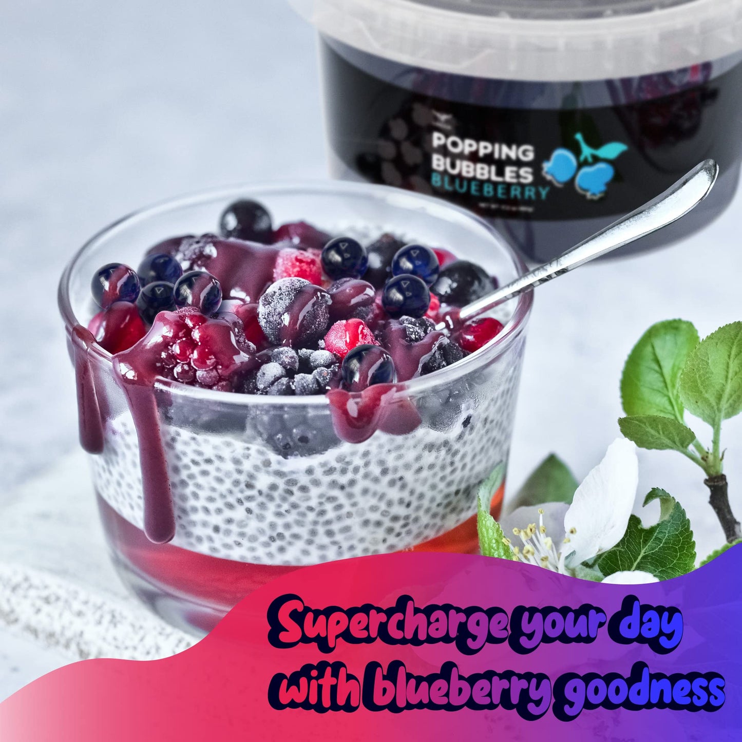 LOCCA Blueberry Popping Boba Pearls, 17 Oz (Pack of 1), Real Fruit Juice, Perfect for Bubble Tea Kits