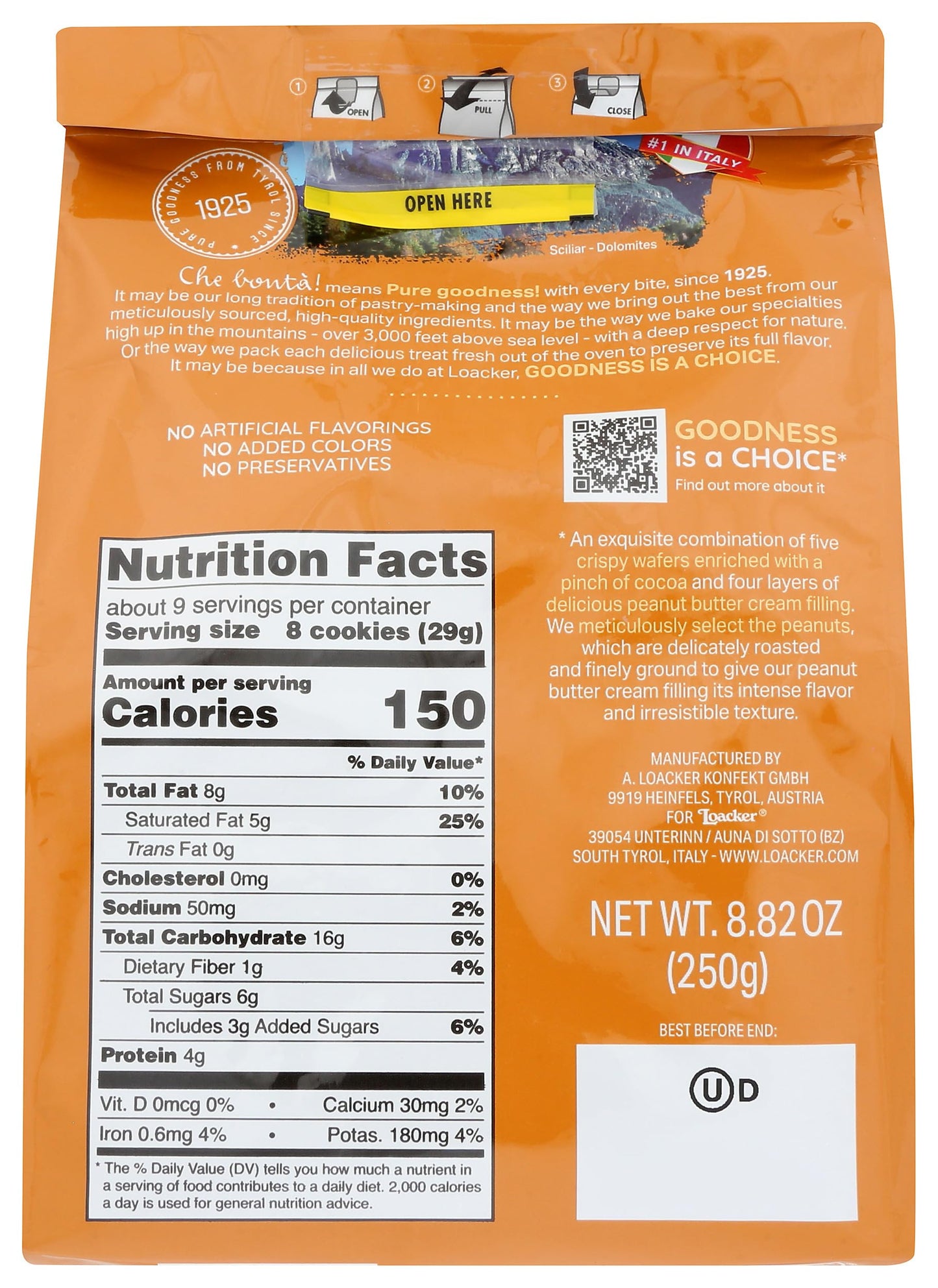 Loacker Quadratini Peanut Butter bite-size Wafer Cookies - 30% Less Sugar - Premium Crispy Wafers with Peanut Butter cream filli