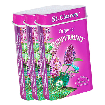 St. Claire s Organic Breath Mints, (Peppermint, 1.5 Ounce Tin, Bundle of 3) | Gluten-Free, Vegan, GMO-Free, Plant-based, Allerg