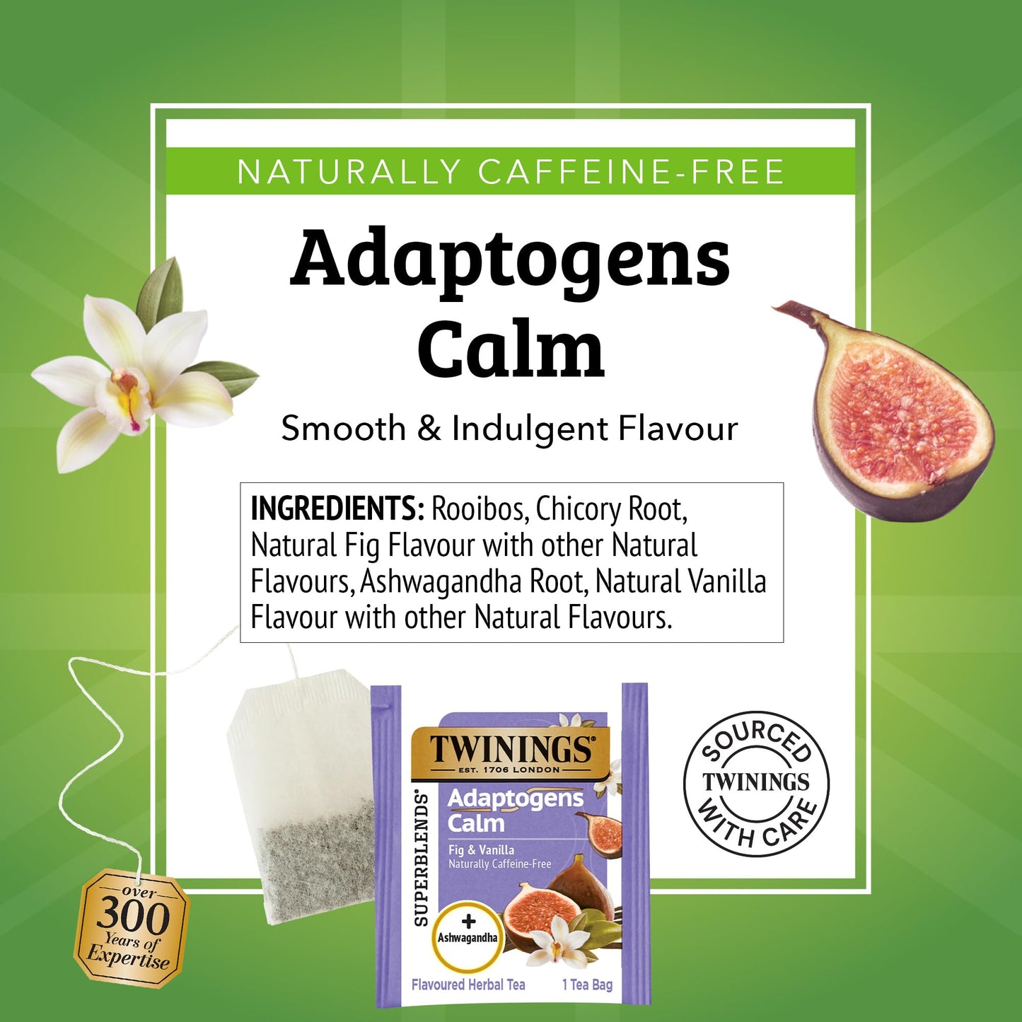 Twinings Herbal Tea, Superblends Adaptogens Calm, Caffeine-Free, Fig & Vanilla, 18 Count (Pack of 6)