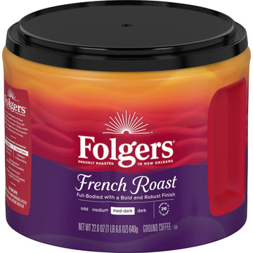 Folgers French Roast Medium-Dark Roast Ground Coffee, 22.6 Ounce Canister