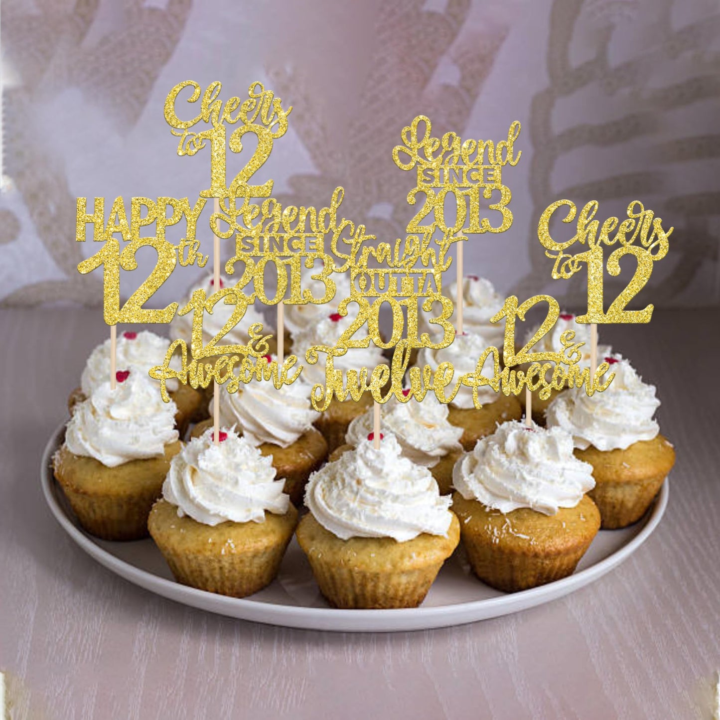 24Pcs 12Th Birthday Cupcake Toppers Twelve Happy 12Th Official Teenager Straight Outta 2013 Cupcake Picks Cheers To 12 Lengend S