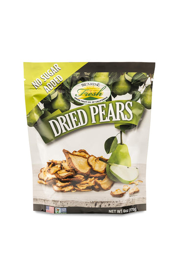 Sunrise Fresh Dried Fruit - Dried California Pears - All-Natural, Dehydrated, Unsweetened, No Added Sugar, Resealable Snack, 6oz