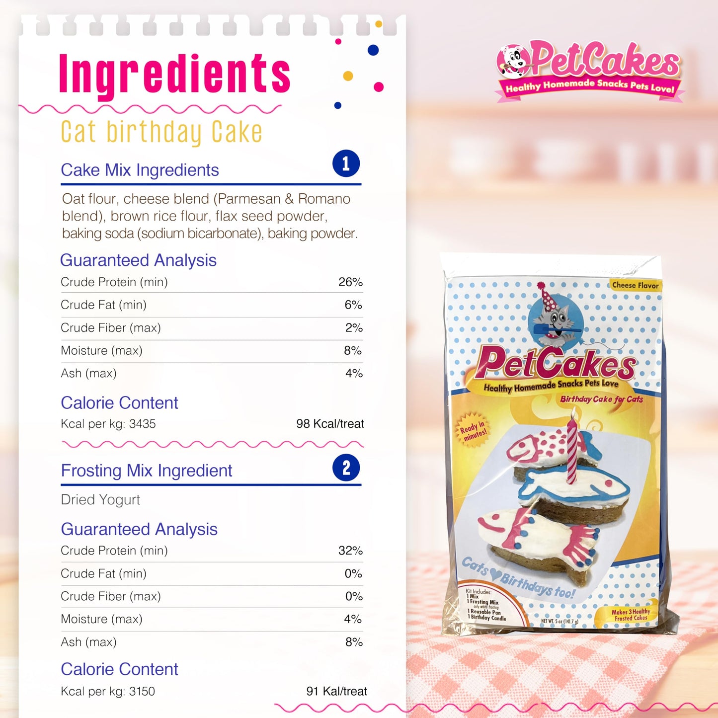PetCakes Cat Birthday Cake Kit - Cheese Flavor Natural Treats - 5.5 Oz