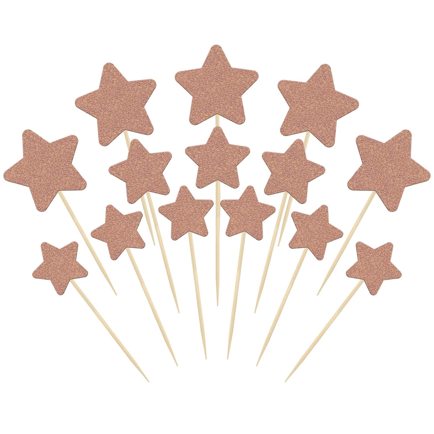 Gyufise 42Pcs Little Star Cupcake Toppers Rose Gold Glitter Twinkle Star Cupcake Picks Wedding Engagement Bridal Shower Baby Shower Birthday Party Cake Decorations Supplies Mixed Size