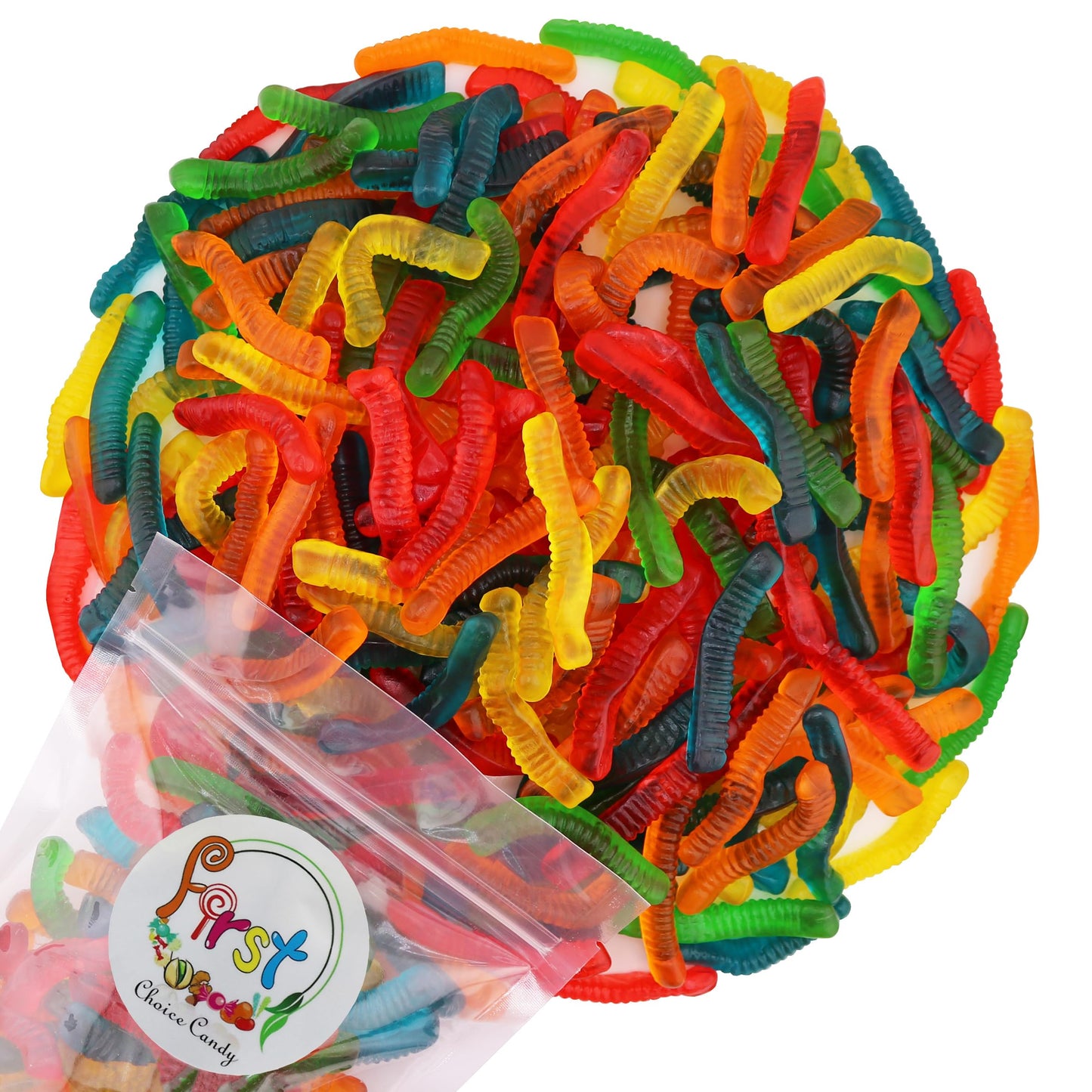 Firstchoicecandy Sweet & Sour Gummy Worms, Multi Flavors And Solid Colors (2 Pound, Sweet Mix Fruit)