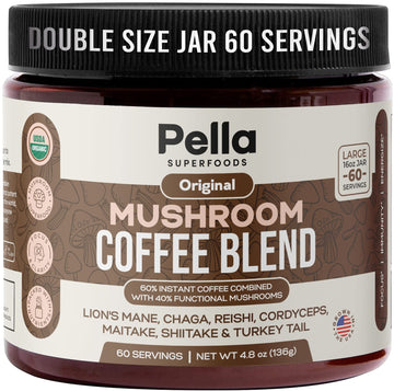 Organic Mushroom Coffee (60 Servings) With 7 Superfood Mushrooms, Great Tasting Colombian Instant Coffee, Includes Lion'S Mane,