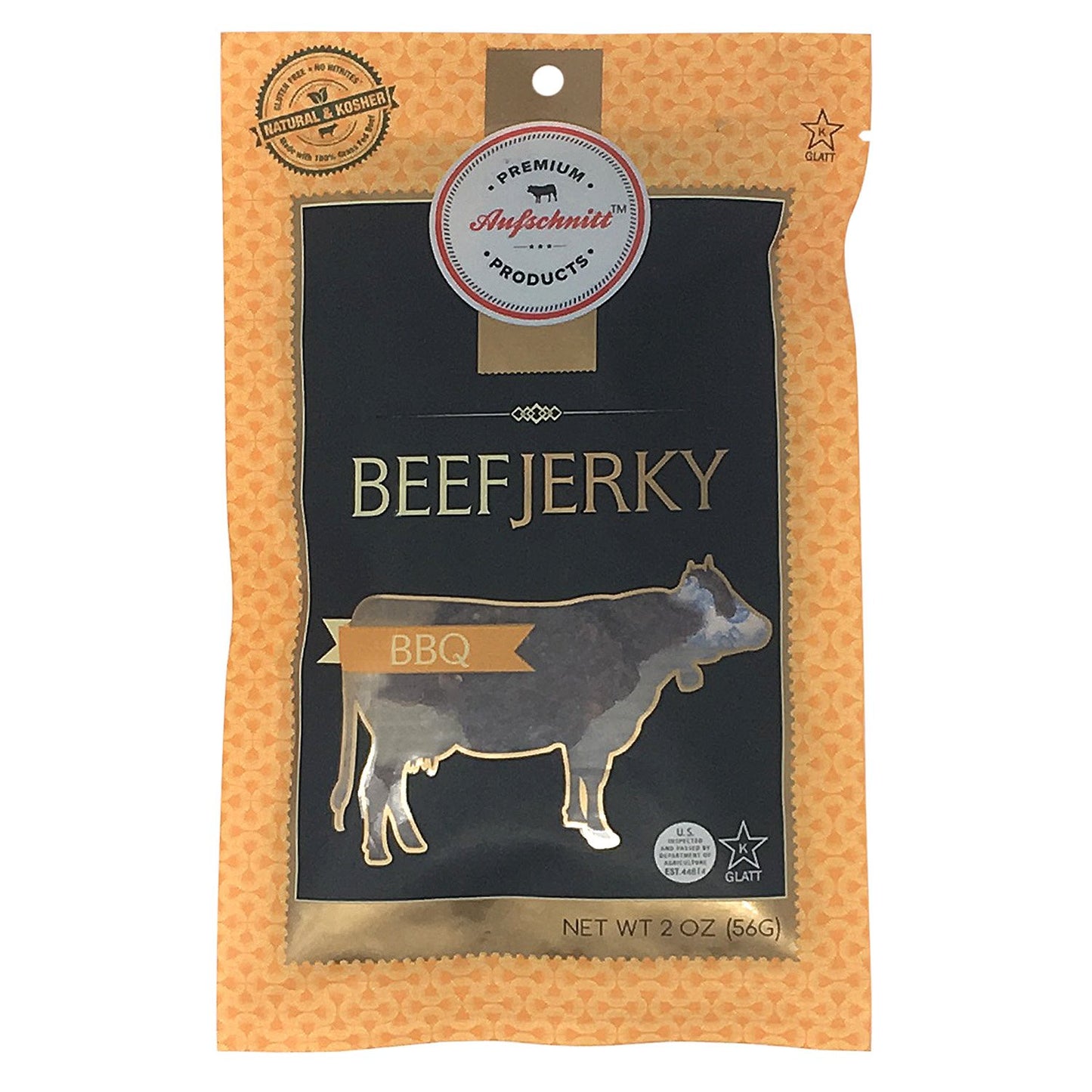Aufschnitt Beef Jerky - Barbecue - 12 Pack (2 Oz Each) - Kosher Glatt Star-K Certification Gluten Free All Natural No Nitrites G