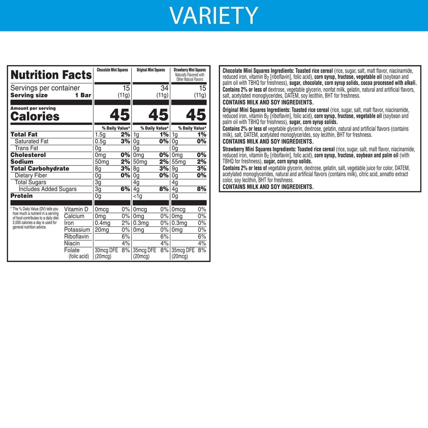 RICE KRISPIES   Mini Marshmallow Snack Bars, Variety Pack, 64 Count, 24.8oz Box