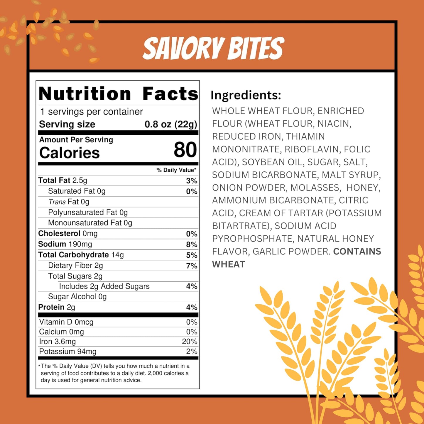 MJM Whole Grain Wheat  ers - Savory Bites, 0.8 Ounce (Pack of 25) - Wholesome Snack for Any Occasion
