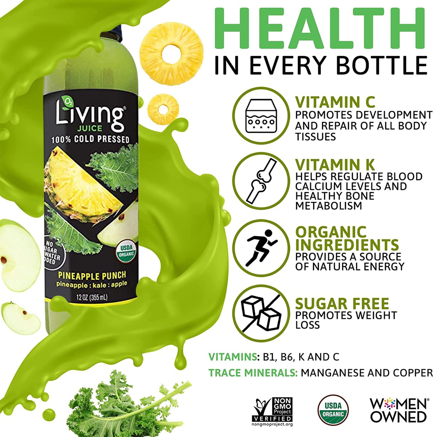 O2 Living Health Juices: Cold Pressed Juice - No Added Sugar Or Water Fresh Juices - Nutrient-Packed Fruit & Vegetable Juice, Fr