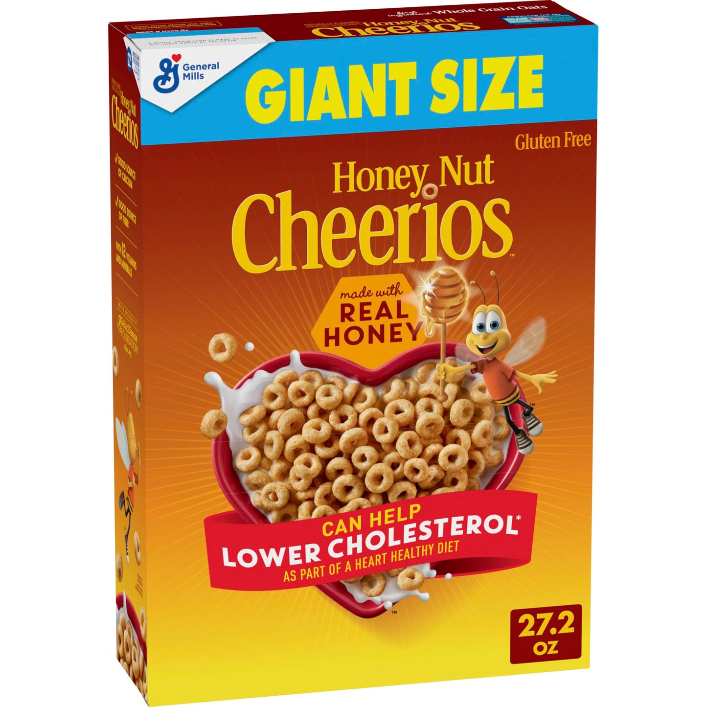 Honey Nut Cheerios Heart Healthy Breakfast Cereal, Gluten Free Cereal With Whole Grain Oats, Giant Size, 27.2 oz