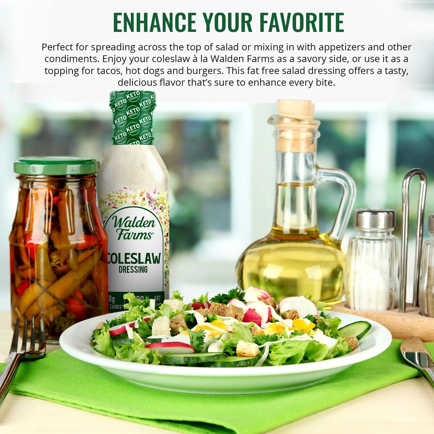 Walden Farms Coleslaw Dressing, 12 oz. Bottle, Fresh and Delicious Salad Topping, Sugar Free 0g Net Carbs Condiment, Smooth and