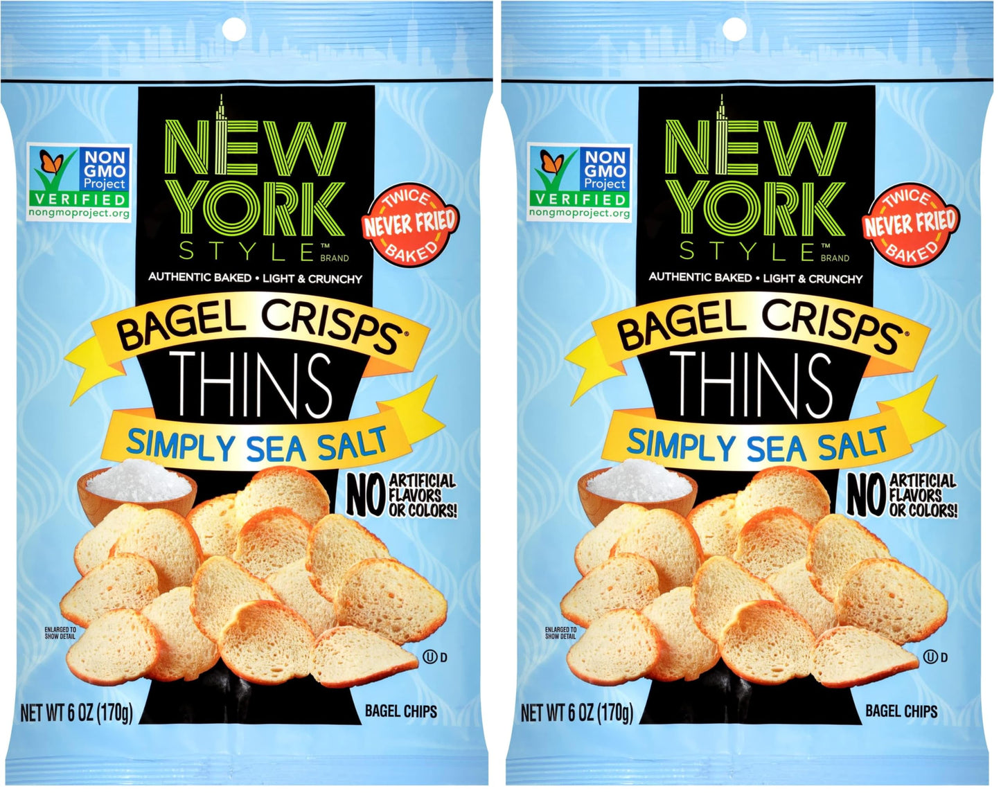 New York Style Bagel Thins, Simply Sea Salt, 6 Ounce (Pack of 2)
