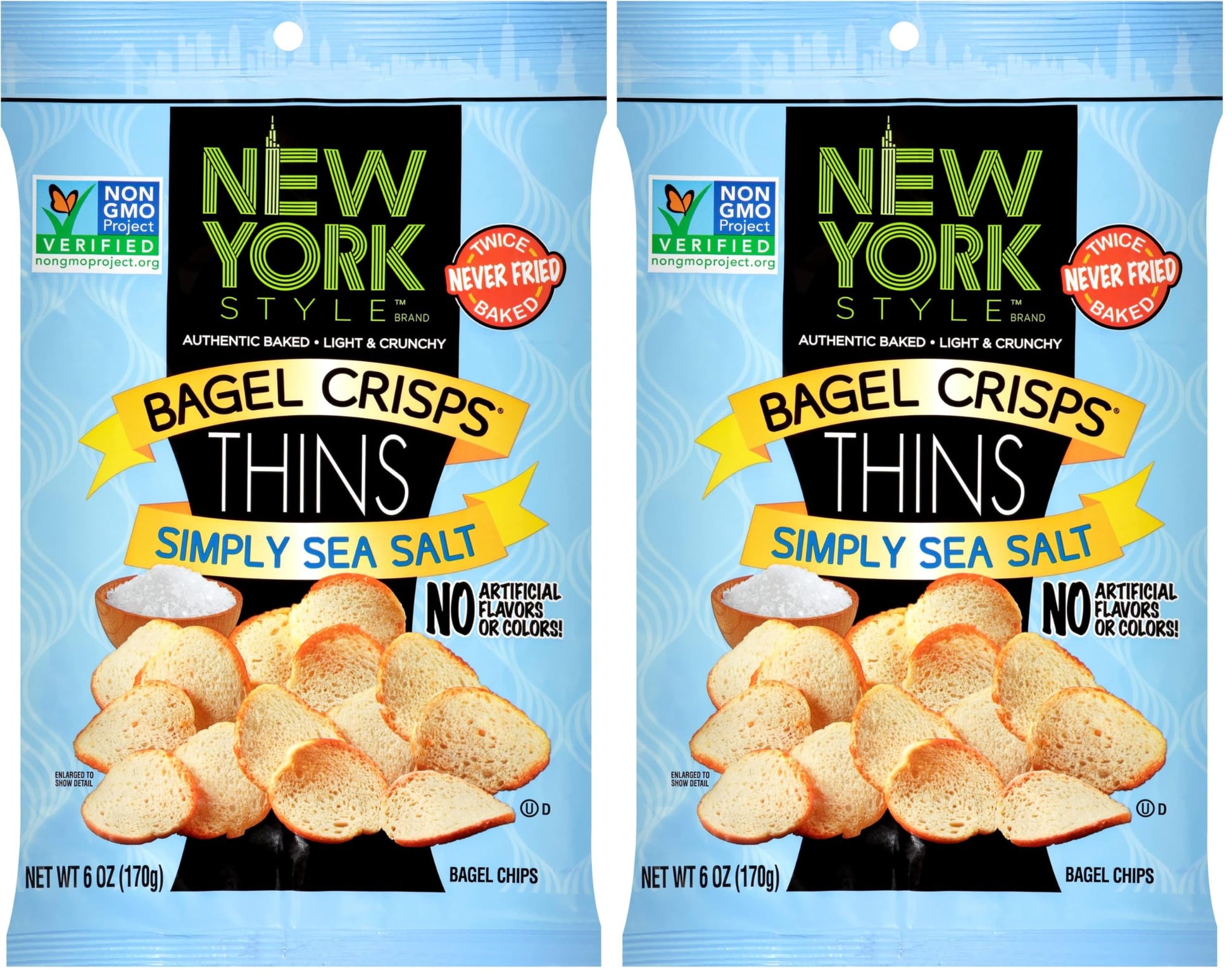 New York Style Bagel Thins, Simply Sea Salt, 6 Ounce (Pack of 2)