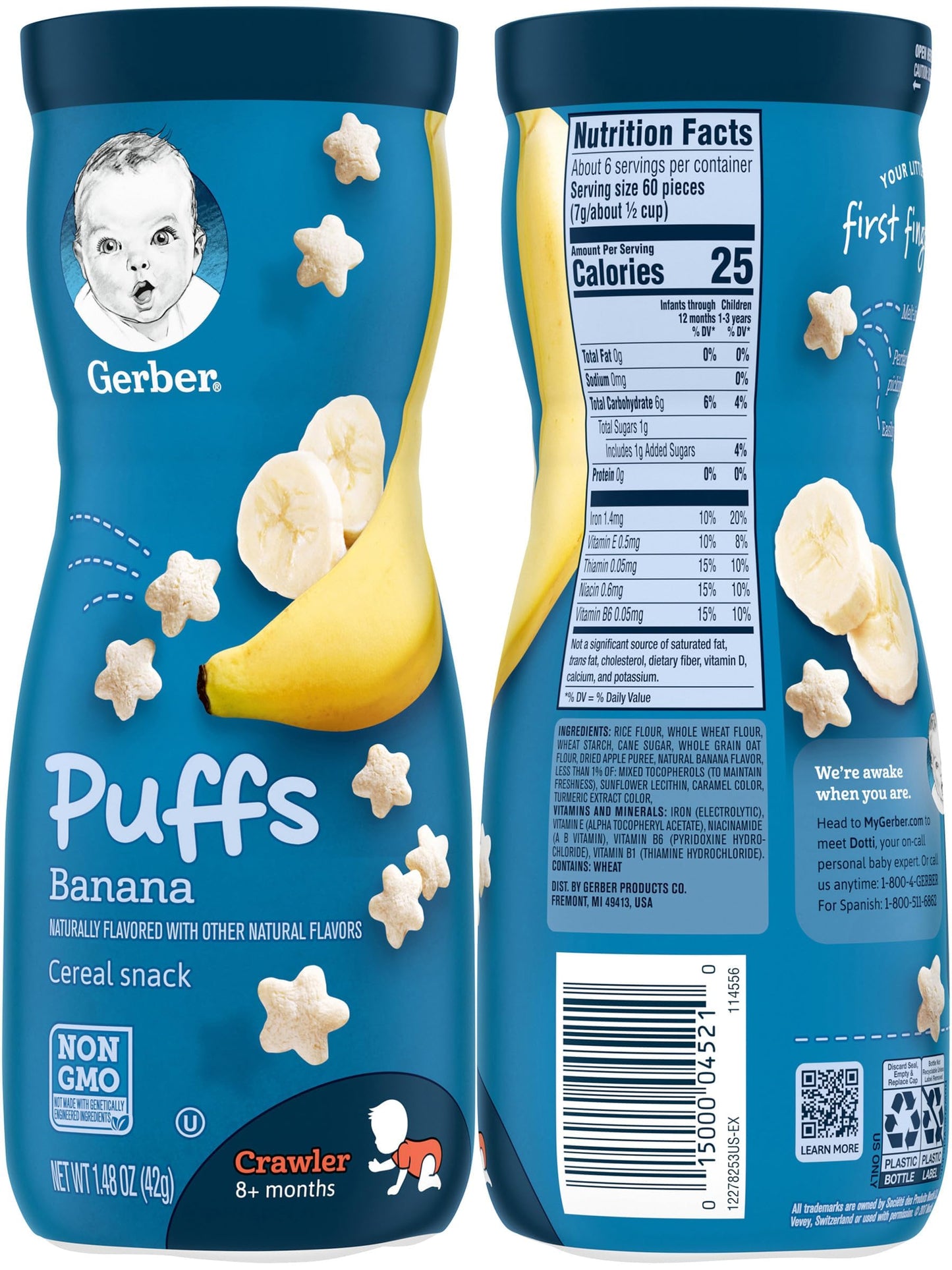 Gerber Graduates Puffs Cereal Snack, Assorted Flavors, 1.48 Ounce, 6 Count