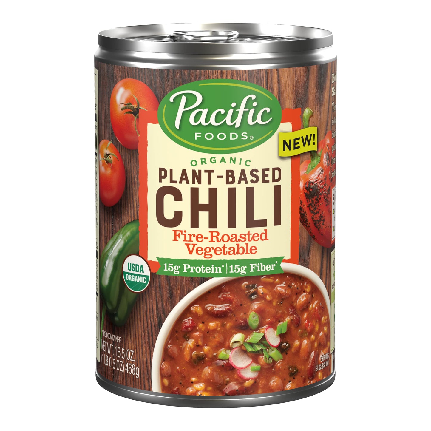 Pacific Foods Organic Fire Roasted Vegetable Chili, Plant Based, 16.5 Oz Can(Pack Of 1)