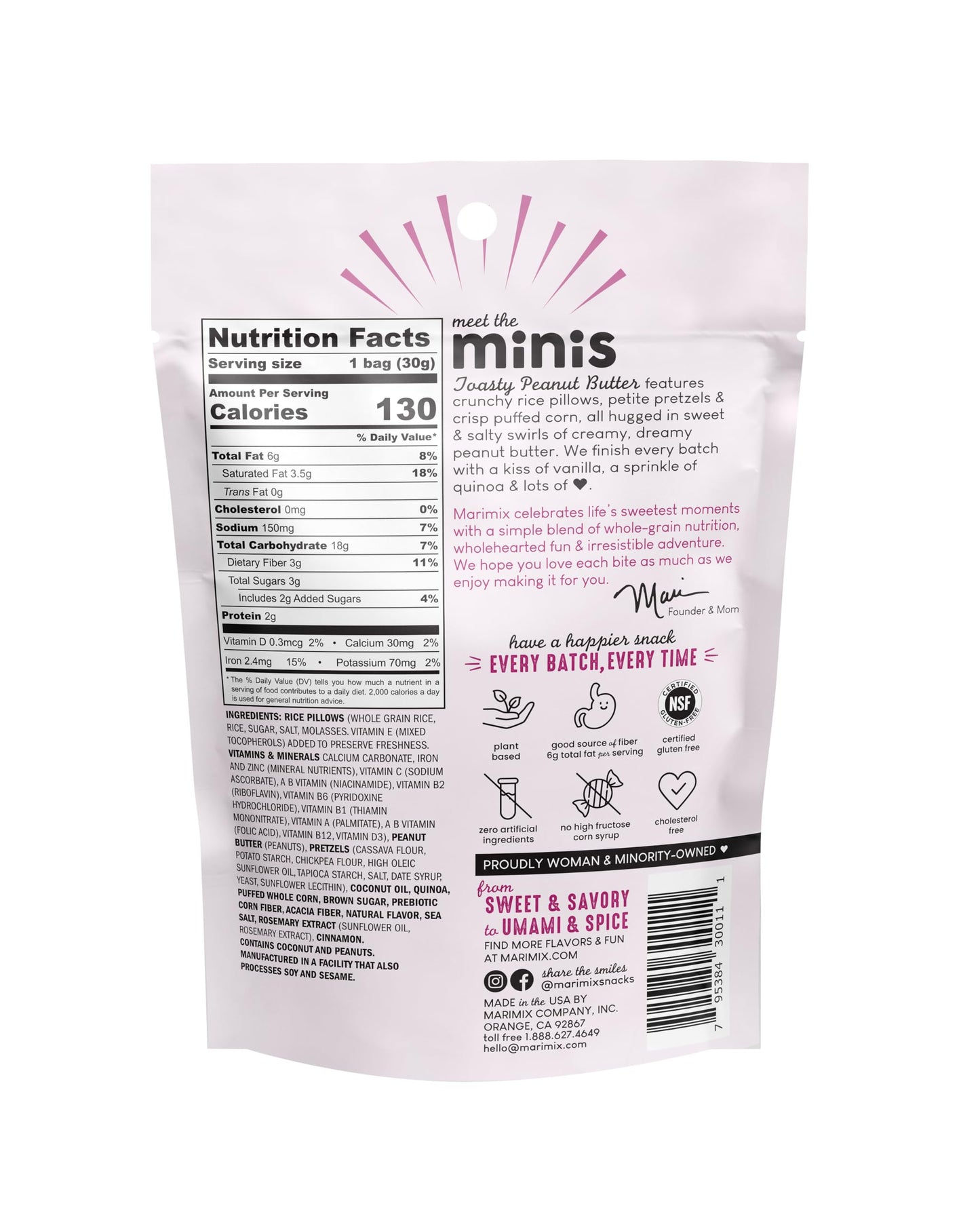 MARIMIX Mini Snack Mix - Toasty Peanut Butter - 6 Pack - 1.06 Ounce Each