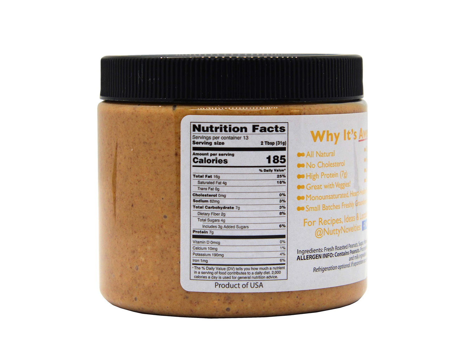 Nutty Novelties Honey Roasted Peanut Butter - High Protein, Low Sugar Healthy Peanut Butter - All-Natural Peanut Butter Free of