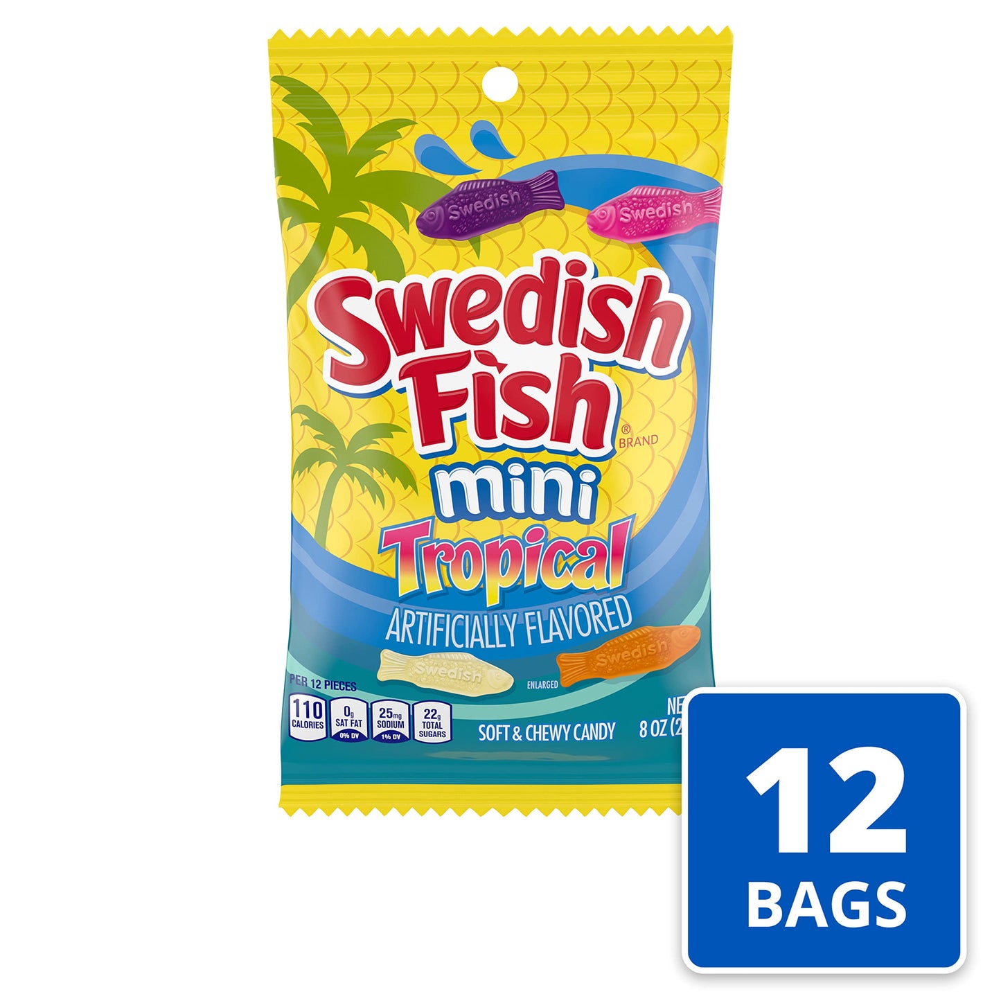 SWEDISH FISH Mini Tropical Soft & Chewy Candy, 12 - 8 oz Bags