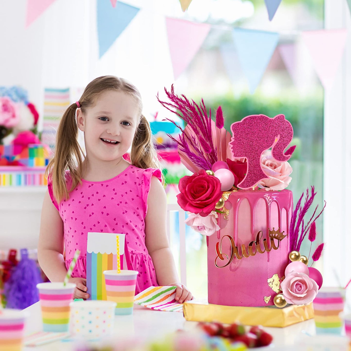 Hot Pink Girl Cake Toppers Pink Ball Cake Decoration Butterfly Cake Decoration Girl Theme Cake Decoration For Wedding Birthday B