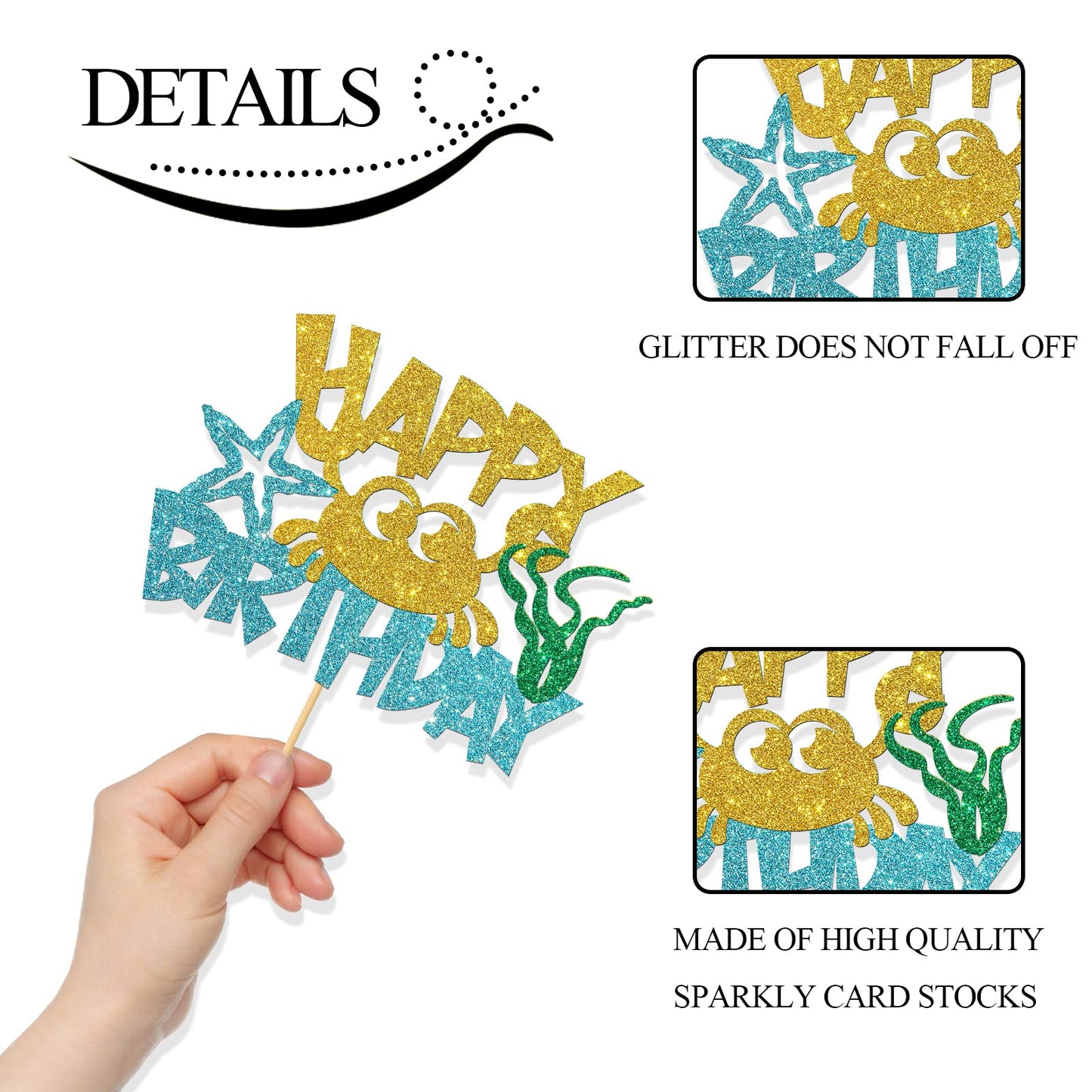 Monmon & Craft Crab Happy Birthday Cake Topper/Ocean Baby Children 1St Birthday Cake Decor/Sea Animal Theme Birthday Party Decor