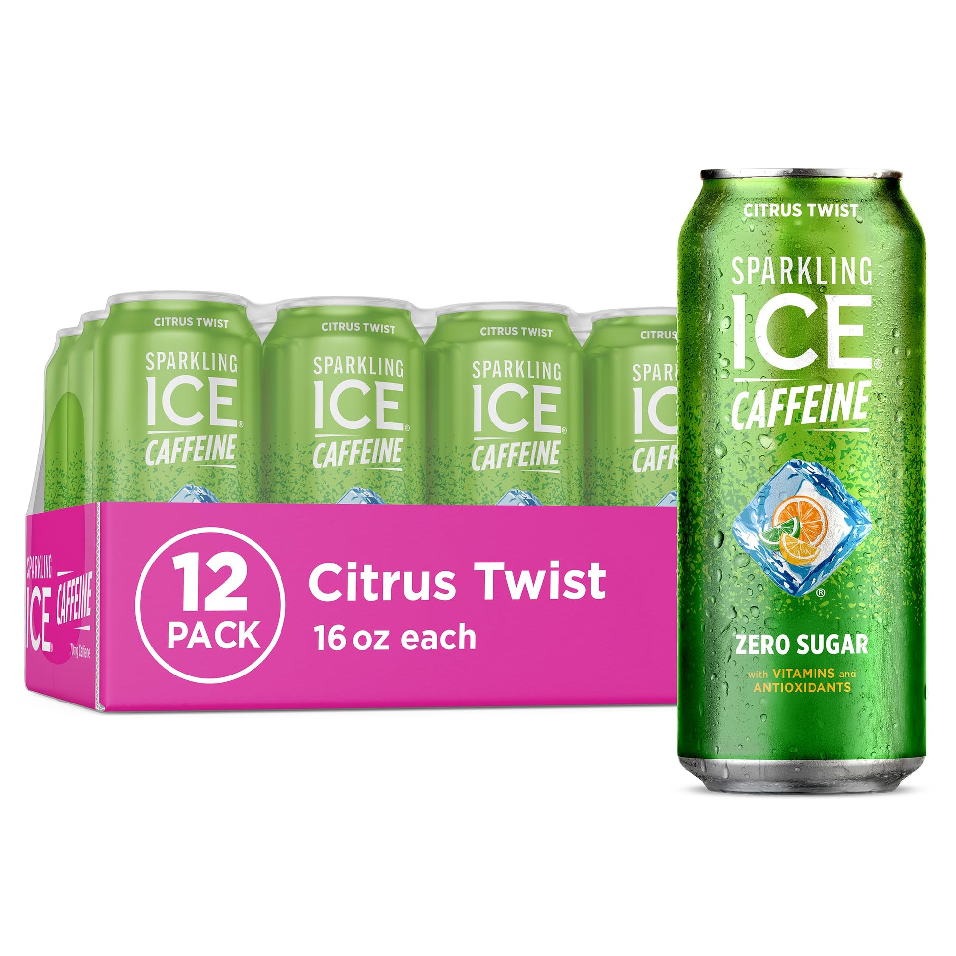 Sparkling ICE Sparkling Water with Caffeine, Zero Sugar, Citrus Twist, 16 fl oz Cans, Pack of 12