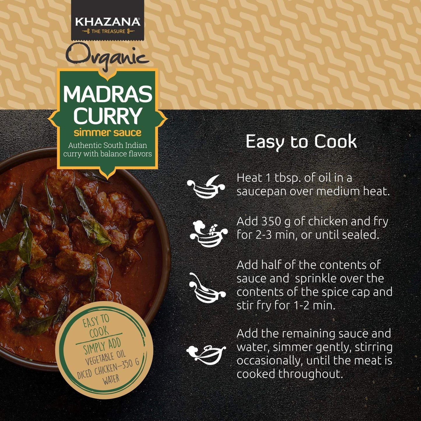 Khazana Organic Madras Curry Indian Simmer Sauce - 6 X 12.7Oz Jars | Non-Gmo, Vegan, Gluten Free, Kosher | Authentic Indian Meal