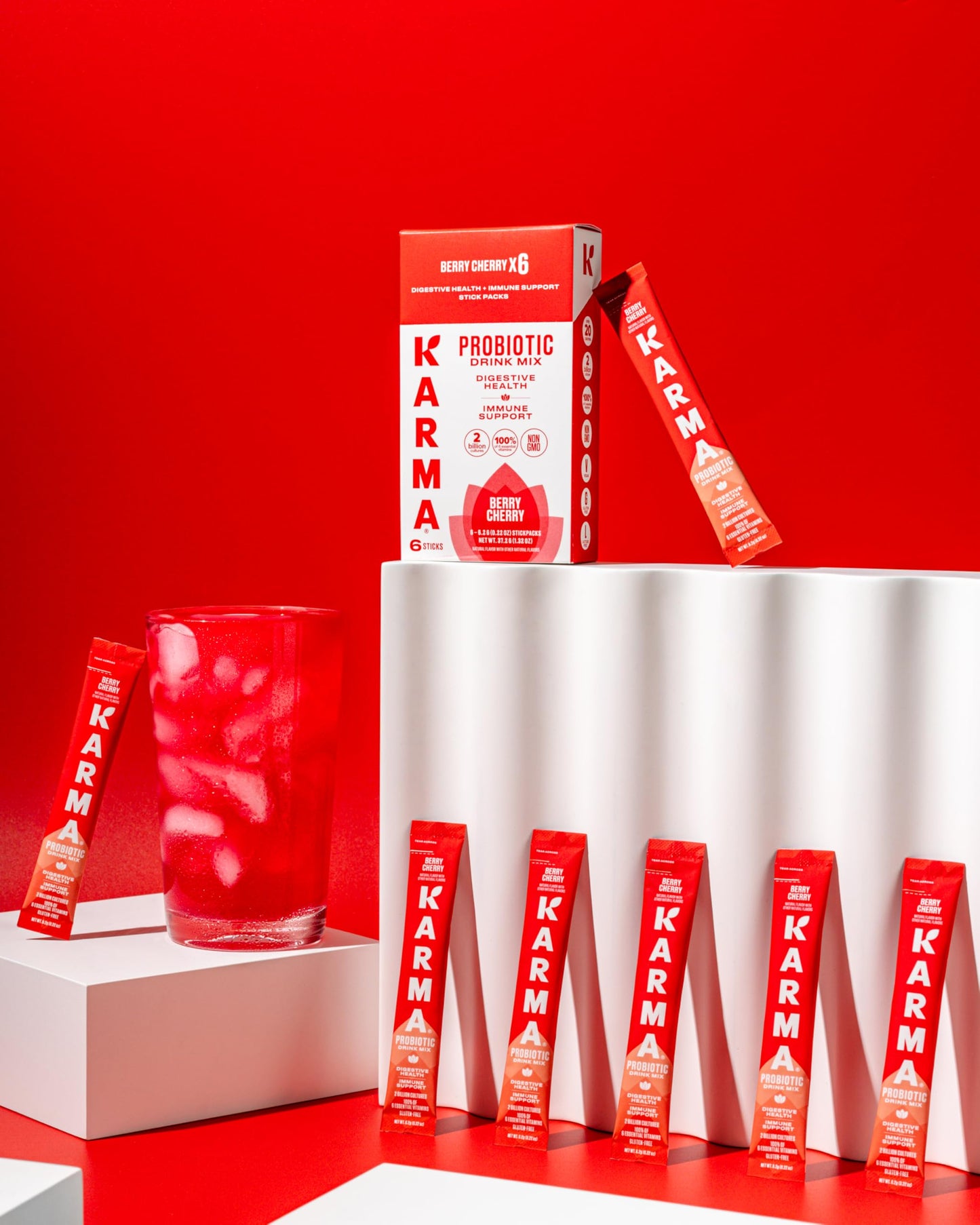 Karma Probiotic Hydration Packet - 6 Pack, Berry Cherry Powder Drink Mix Stick - On-The-Go Immune & Gut Health Support