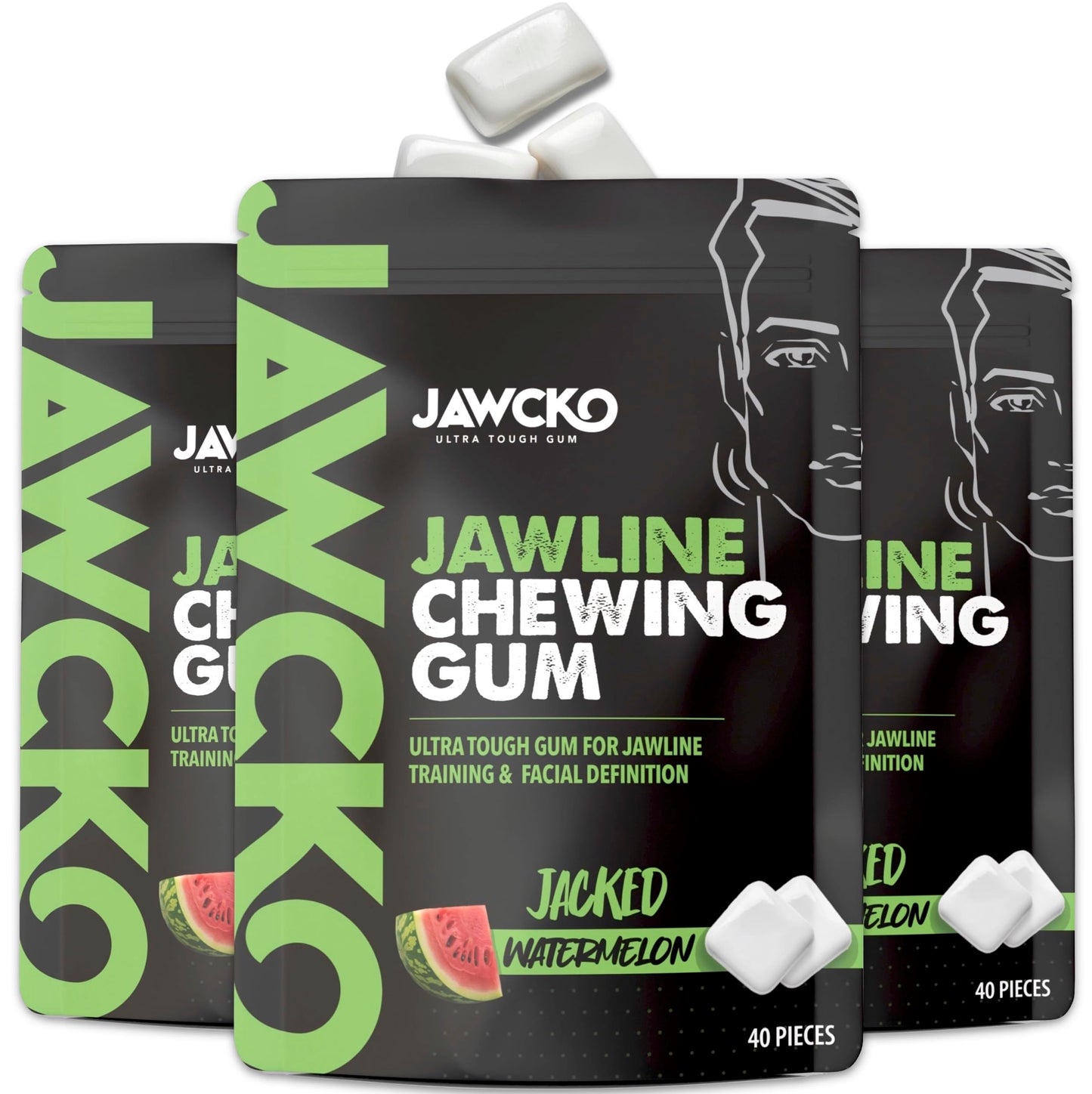 JAWCKO Ultra-Tough Jawline Chewing Gum | Watermelon Flavor | 15X Strength | 6-Pack
