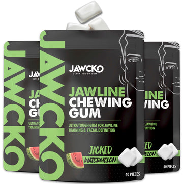 Jawcko Ultra-Tough Jawline Chewing Gum | Get A Stronger, Squarer Jawline | Watermelon Jaw Training Hard Gum | 15X Strength | Chisel, Sculpt, Tone Your Jaw | Facial Fitness Mewing Gum | 40 Pieces/Pack