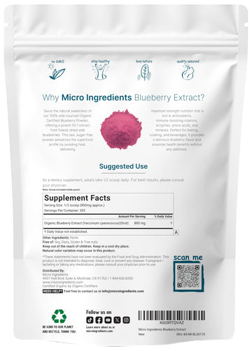 Organic Blueberry Extract Powder, 10oz | 100% Natural Fruit Powder | Freeze-Dried Wild Blueberries Source | No Sugar & Additives