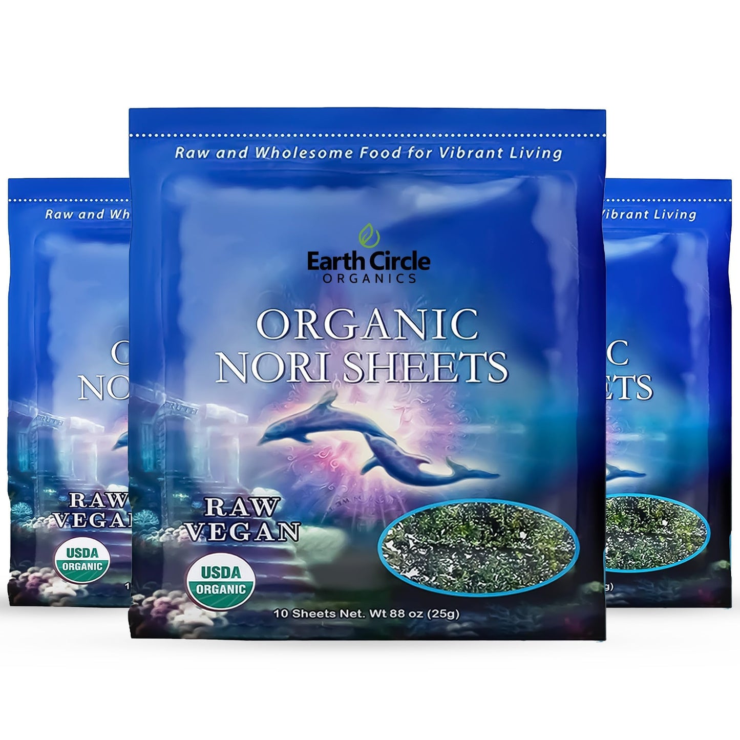 Earth Circle Organics Nori Seaweed Sheets, Raw Organic, Vegan, Paleo & Keto Friendly, 10 Count (Pack of 3)