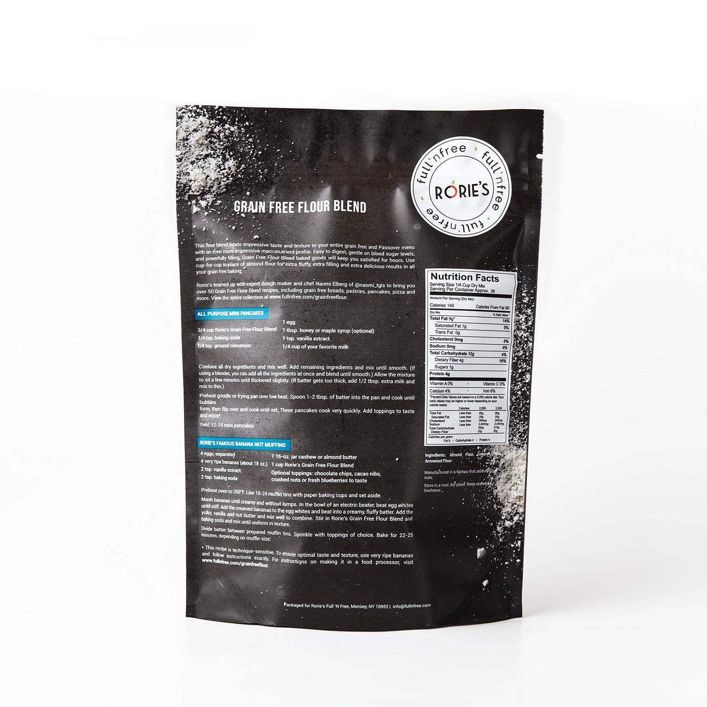 FULL ‘N FREE WITH RORIE Rorie's Grain Free Flour Blend, KOSHER FOR PASSOVER, All Purpose Mix, 2 lb Pack