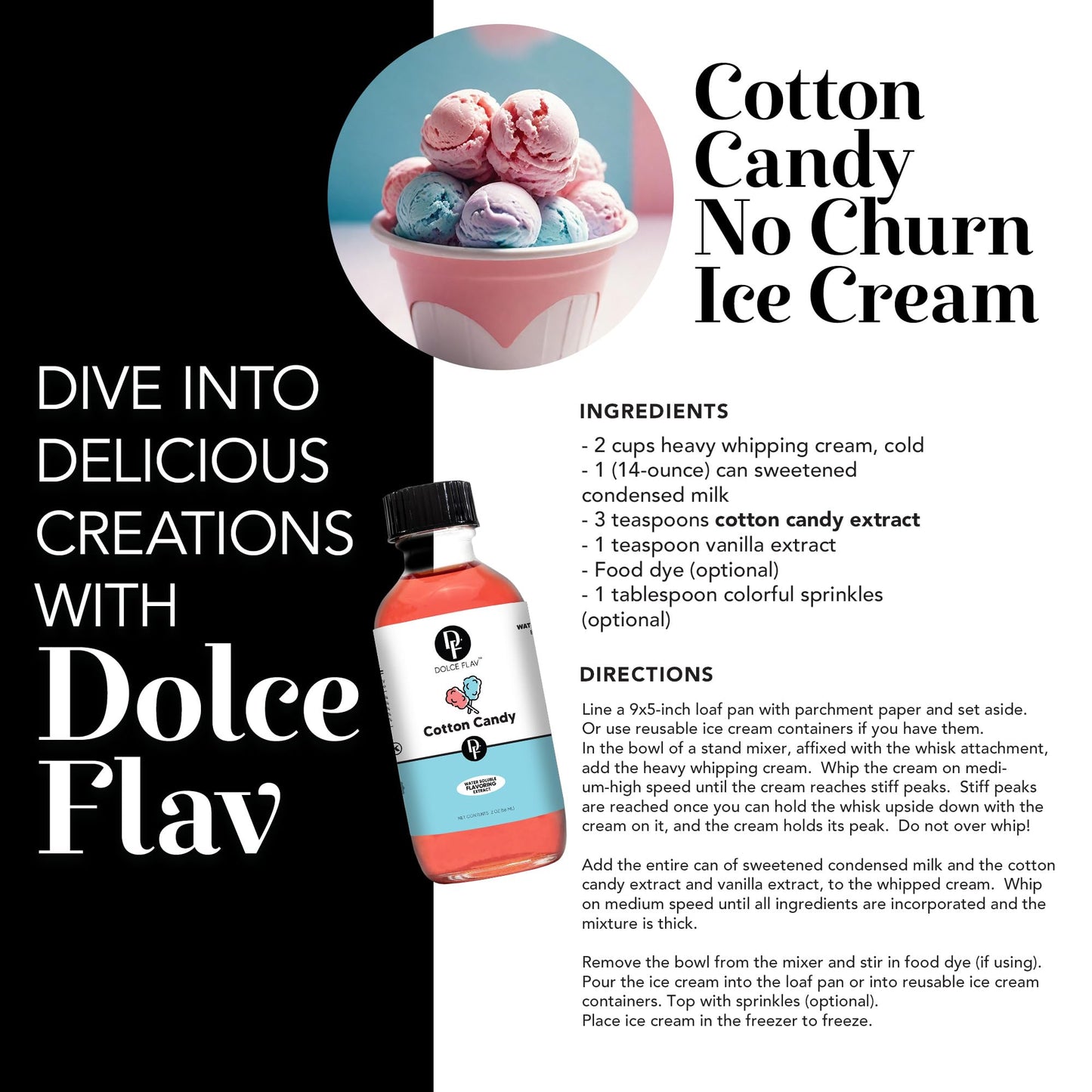 Dolce Flav Cotton Candy Extract - 2 Ounce Water-Soluble Multipurpose Flavoring Ideal for Baked Goods, Beverages, Coffee, Dessert