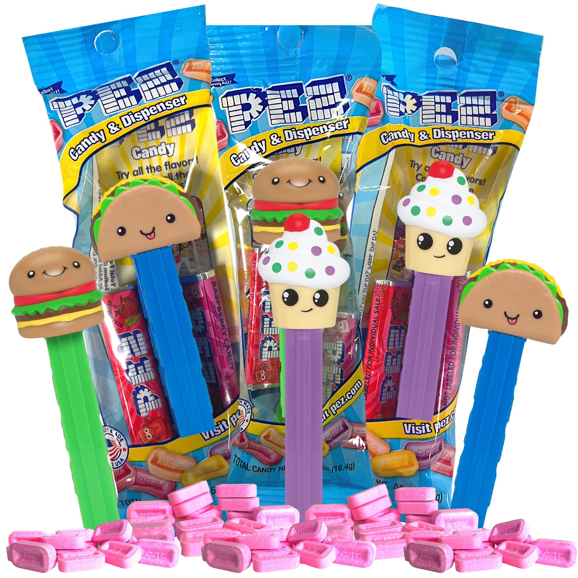 Needzo Cheeseburger, Vanilla Cupcake and Taco Candy Dispenser Gift Set, Collectible Dispensers and Assorted Hard Candies Refill 