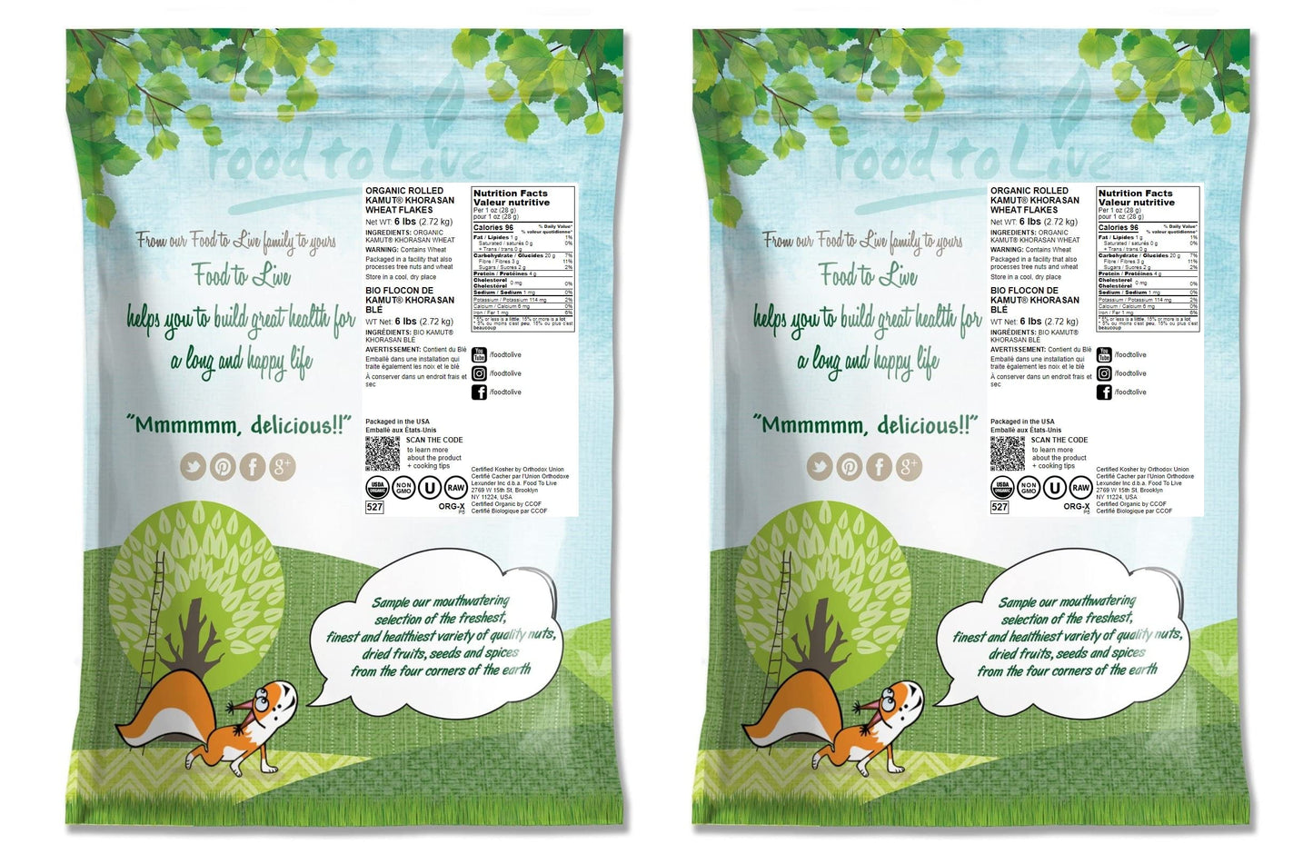 Food To Live Organic Rolled Kamut Khorasan Wheat Flakes, 12 Pounds - Non-Gmo, Whole Wheat Berries, Kosher, Bulk, Great For Cerea