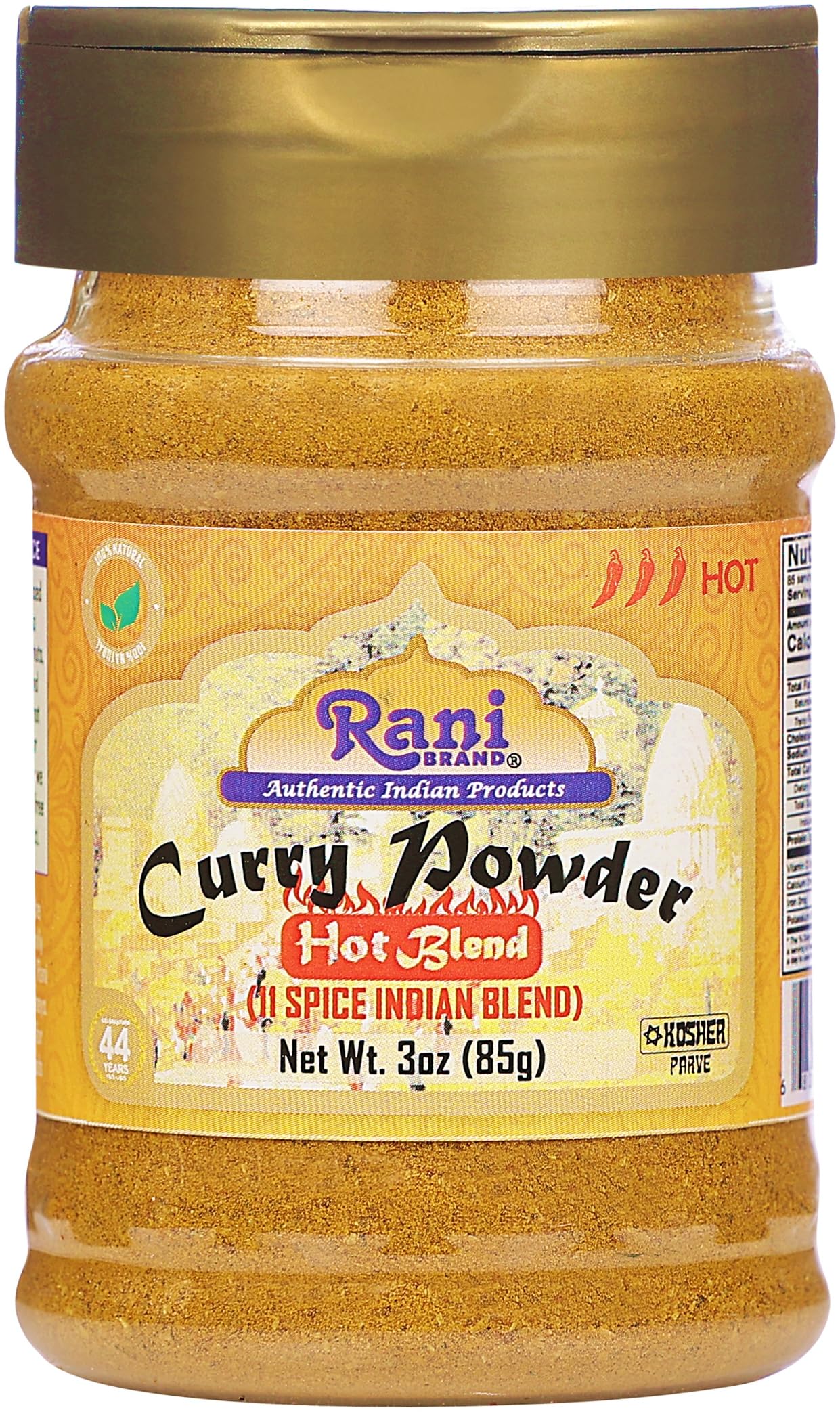 Rani Curry Powder Hot (11-Spice Authentic Indian Blend) 3Oz (85G) Pet Jar  All Natural  Salt-Free  Vegan  No Colors  Gluten Frie