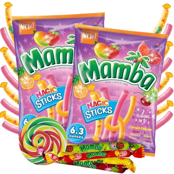 Sweetzo Mamba Candy Fruit Sticks Assortment Bag, 6.3 oz, Multi-Flavor Chewy Candies, Pack of 2